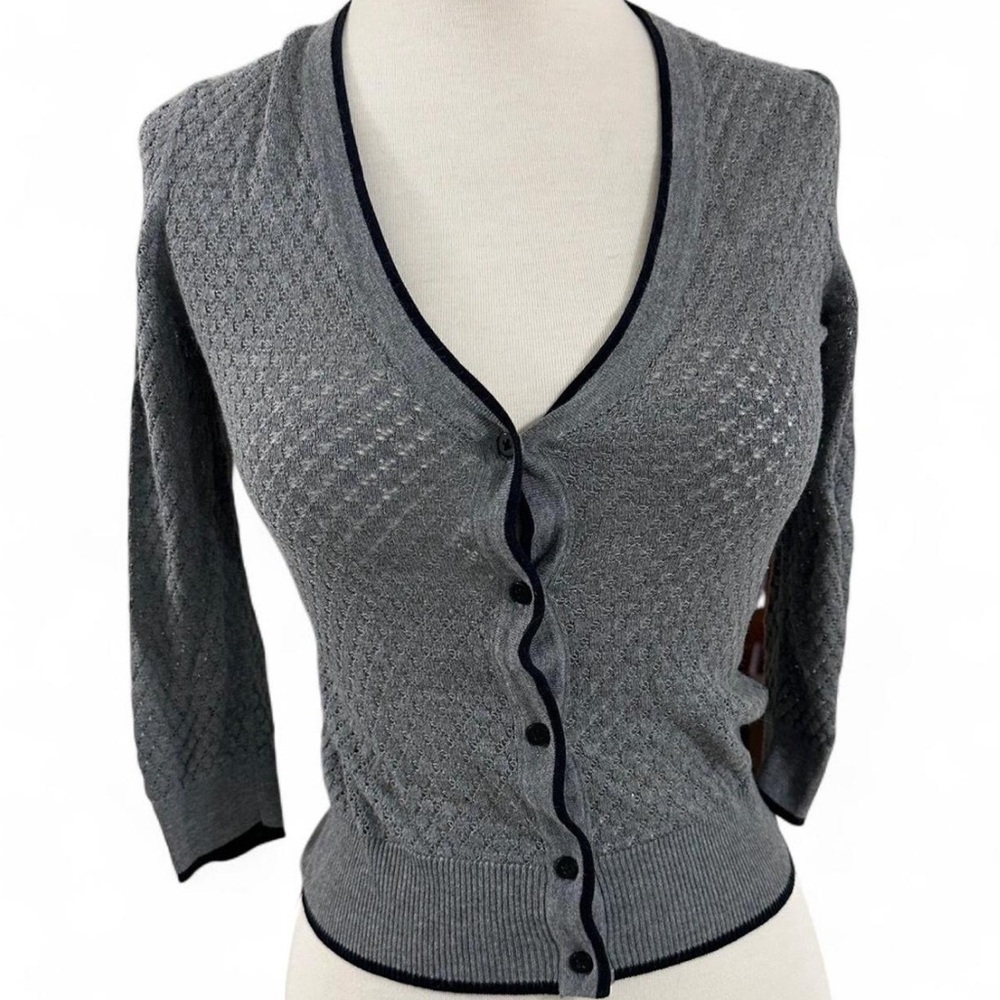 Gray V-Neck Button-Up Women's Sweater